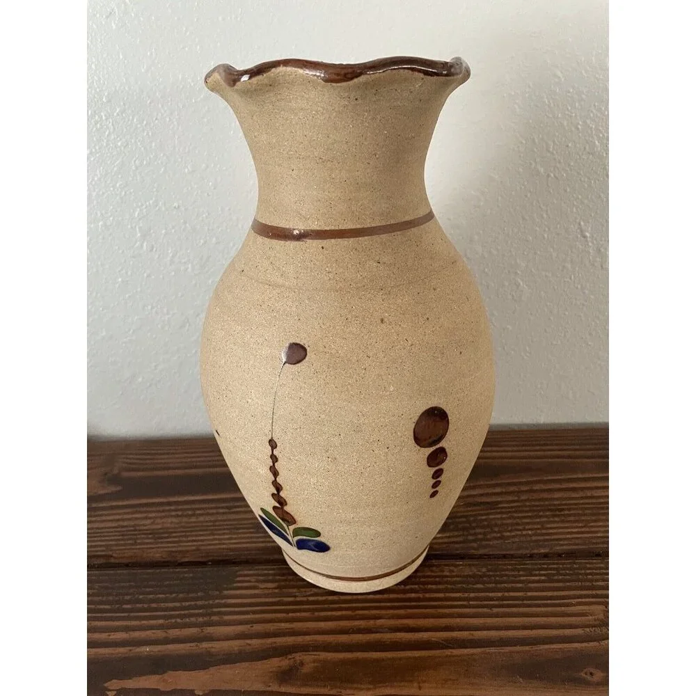 Mexican Tonala Pottery Bird Toucan Floral Vase, 11”